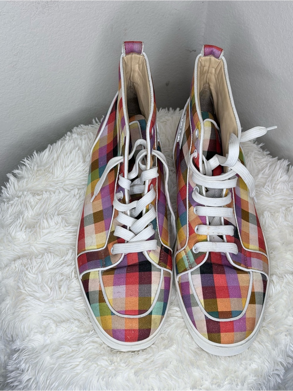 Christian Louboutin Multicolor Plaid High-Top Sneakers - White Laces
